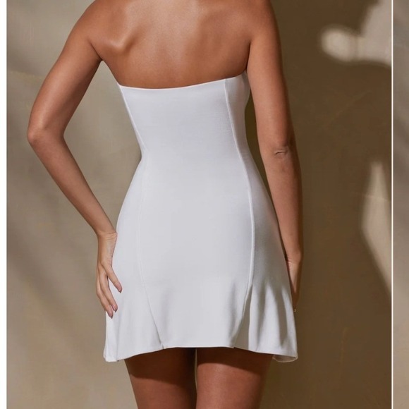 Oh Polly Brielle White Bandeau Mini Dress Strapless Side Split Modal US 4 NEW - Picture 2 of 10